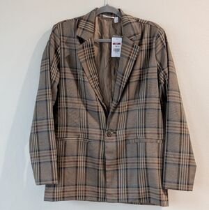Willow & Root Plaid Women's Blazer Brown Lightweight Lined Size M Office Casual